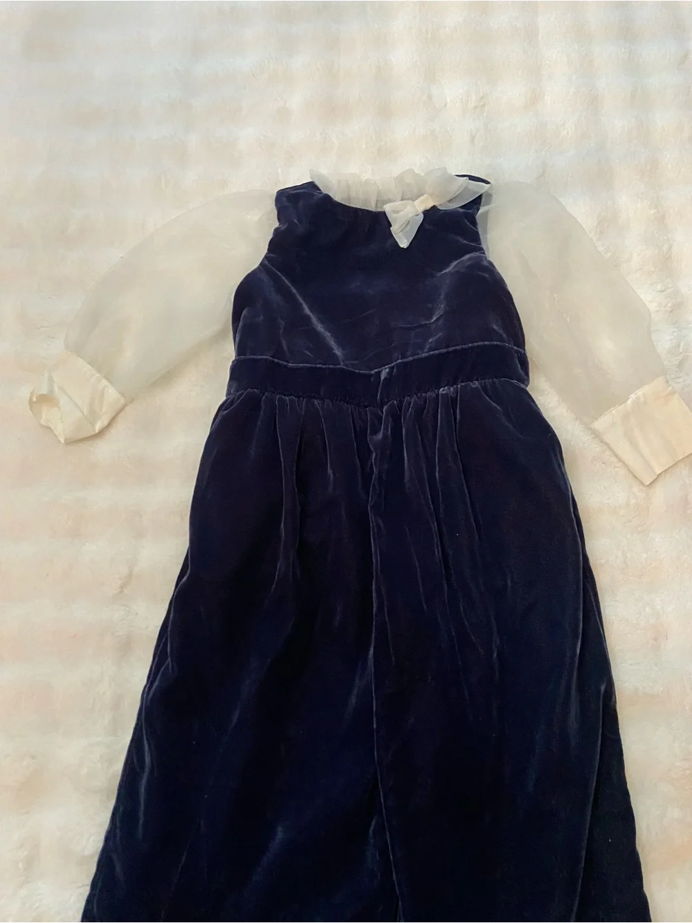 New! Janie and Jack Navy Velvet Jumpsuit with Sheer Puff Sleeves 39472
